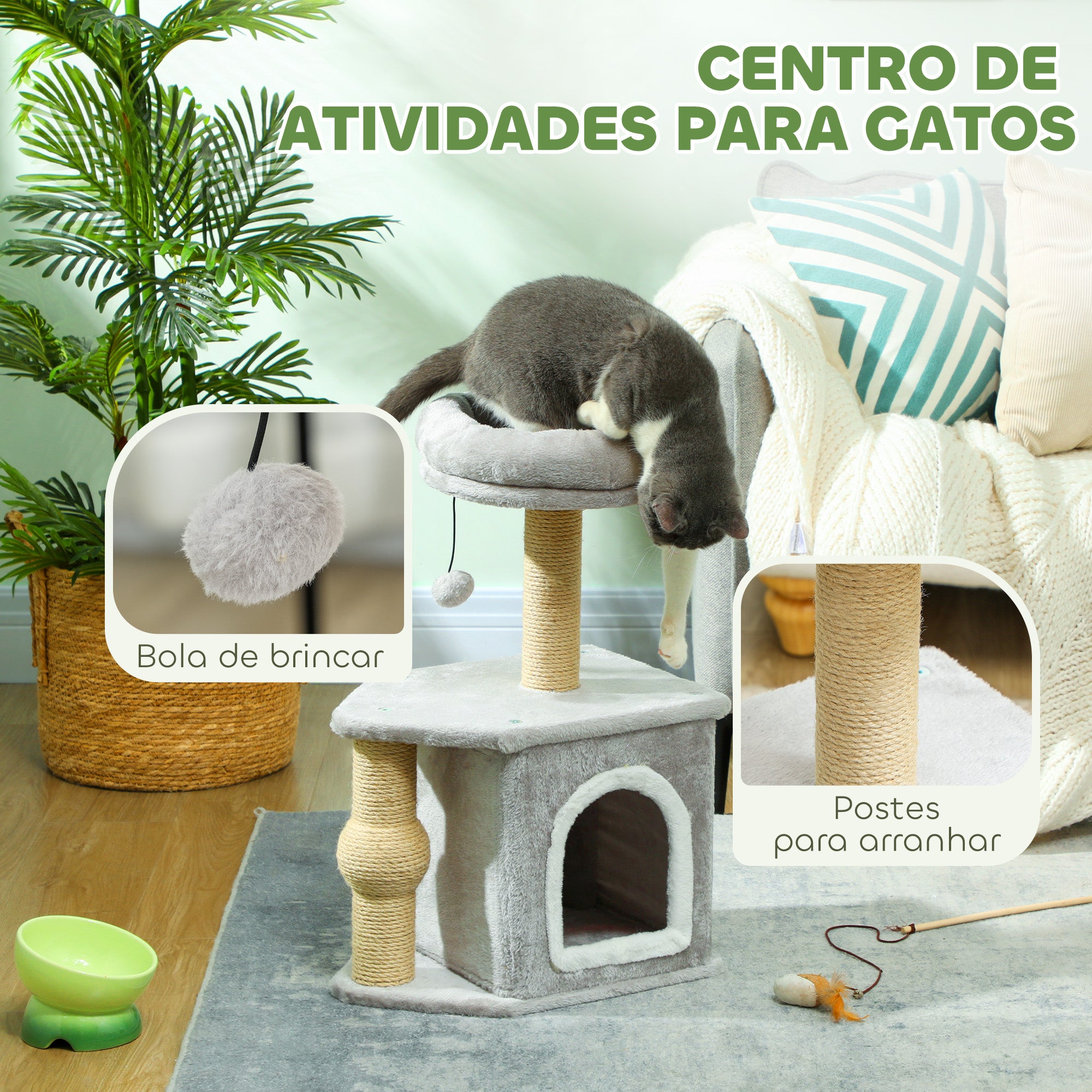 Arranhador para Gatos Altura 66 cm Cinza Escuro - 42x30x66 cm