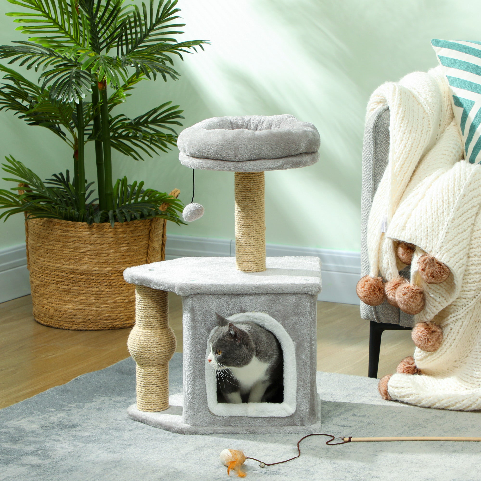 Arranhador para Gatos Altura 66 cm Cinza Escuro - 42x30x66 cm