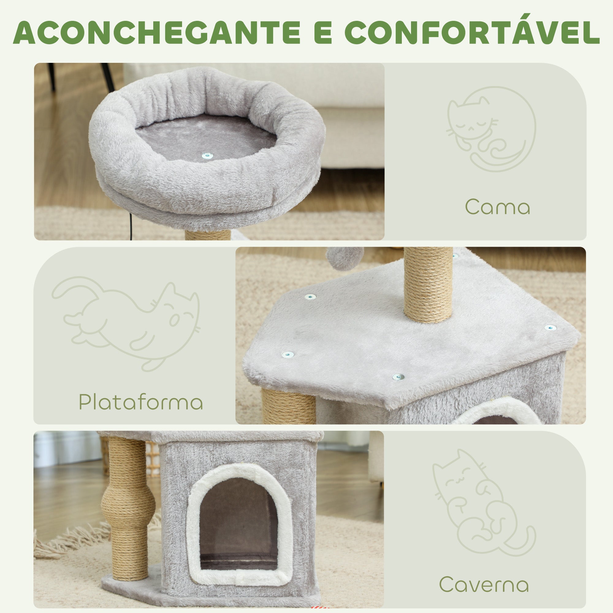 Arranhador para Gatos Altura 66 cm Cinza Escuro - 42x30x66 cm