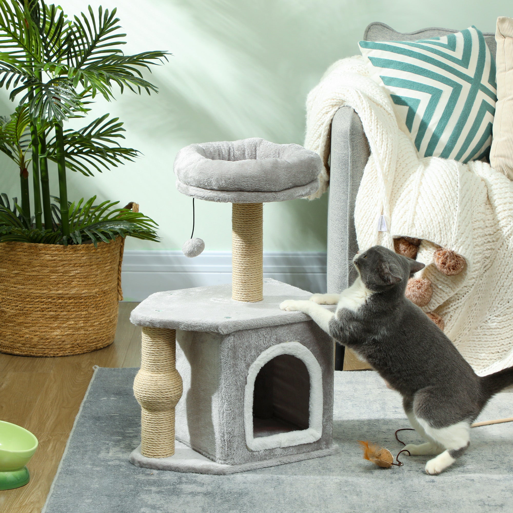 Arranhador para Gatos Altura 66 cm Cinza Escuro - 42x30x66 cm