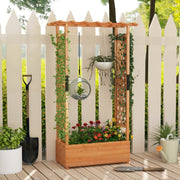 Jardinheira Elevada de Madeira com Treliça de Arco Teto Pendente Vaso de Flores Orifício de Drenagem Contentor para Pátio 110 x 182 cm Laranja
