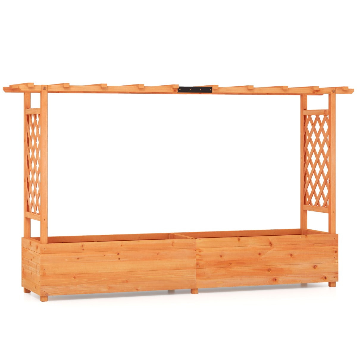 Jardinheira Elevada de Madeira com Treliça de Arco Teto Pendente Vaso de Parede Orifício de Drenagem Recipiente para Pátio 200 x 114 cm Laranja