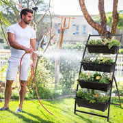 Jardinheira Vertical de 4 Níveis com 4 Vasos Buracos de Drenagem Estrutura Metálica para Pátio 76 x 70,5 x 160 cm Preto e Castanho