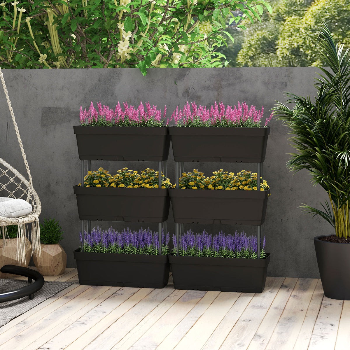 Conjunto de 6 Cajas de Jardinería Vertical em Preto para Plantas, Ervas e Flores