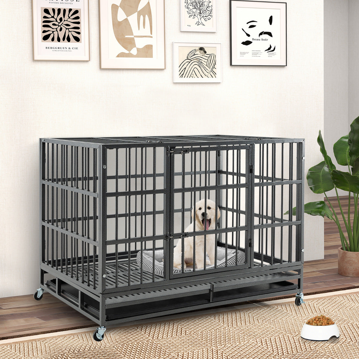 Jaula para Cães – 120 x 76 x 90 cm – Preto – Metal