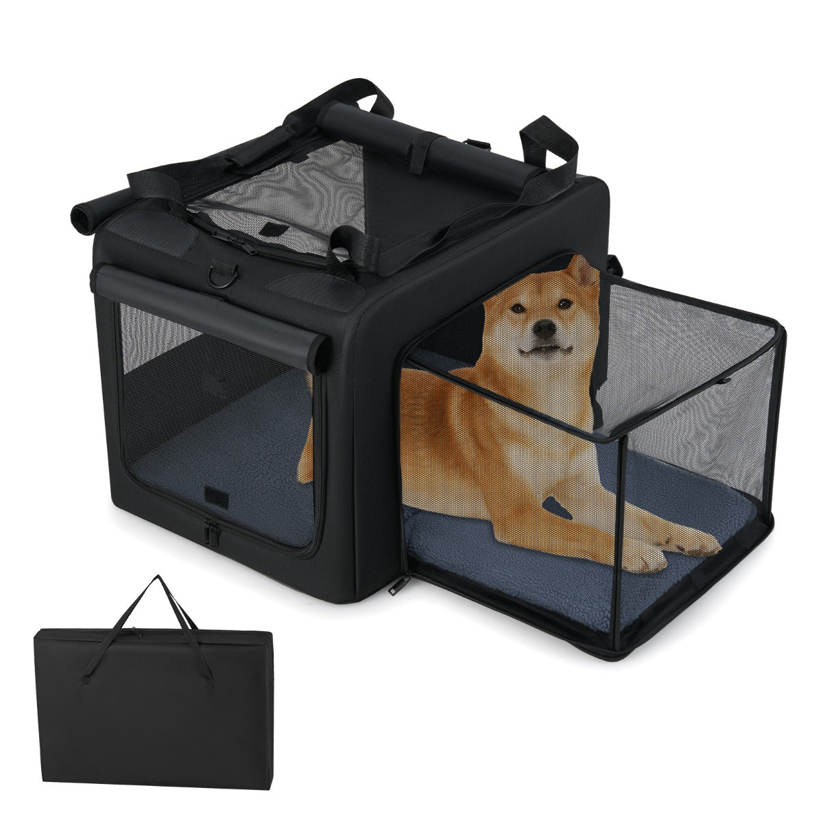 Bolsa de Transporte Portátil e Dobrável para Animais de Estimação com 2 Aberturas e Janela Almofadada Suave Preto-S