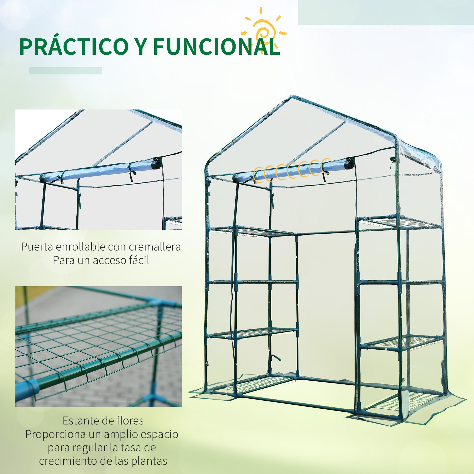 Estufa de Jardim com 8 Prateleiras 143x73x195 cm - Transparente e Verde
