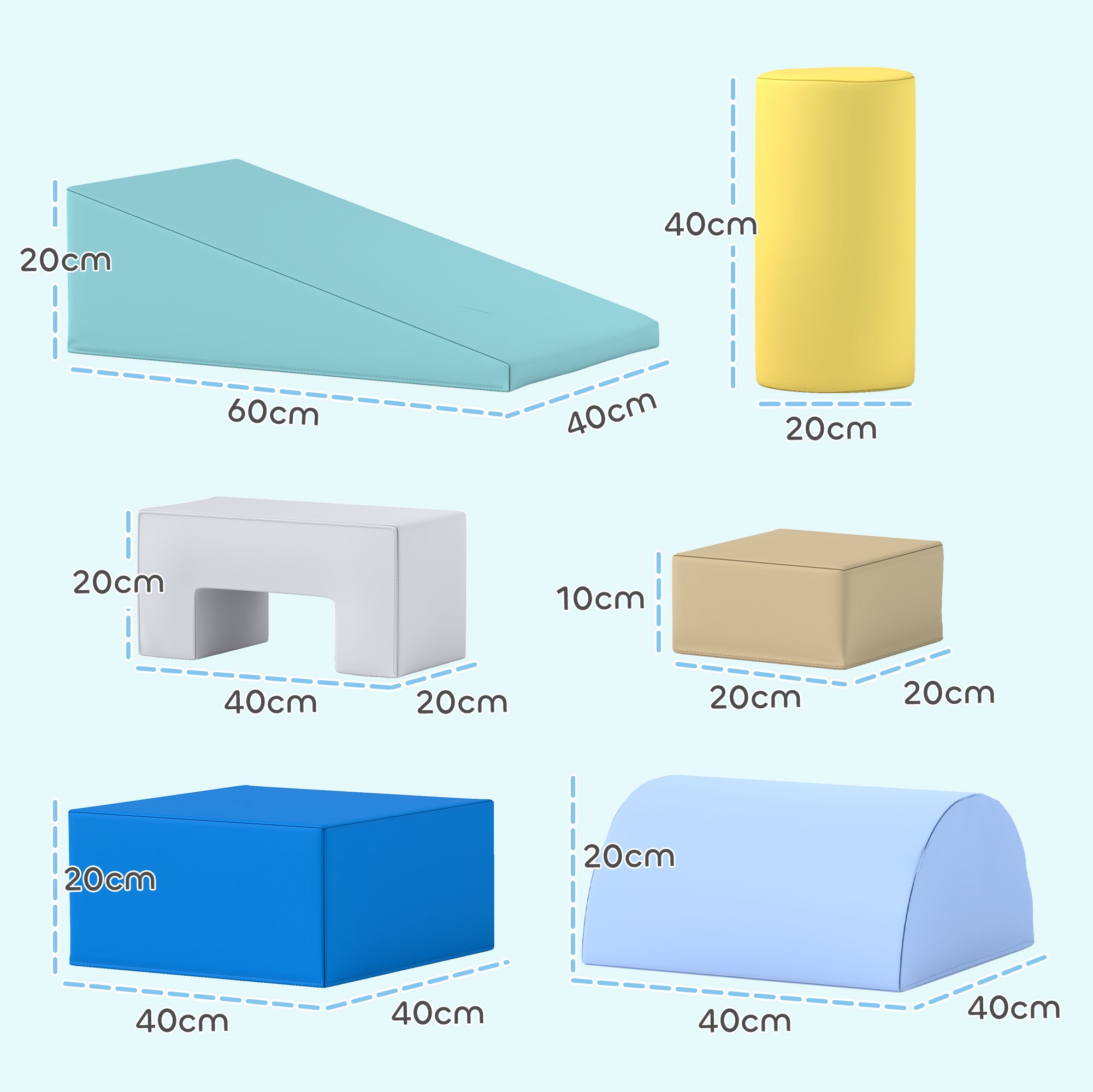 Conjunto de 6 Blocos de Espuma Multicor - 60x40x20 cm