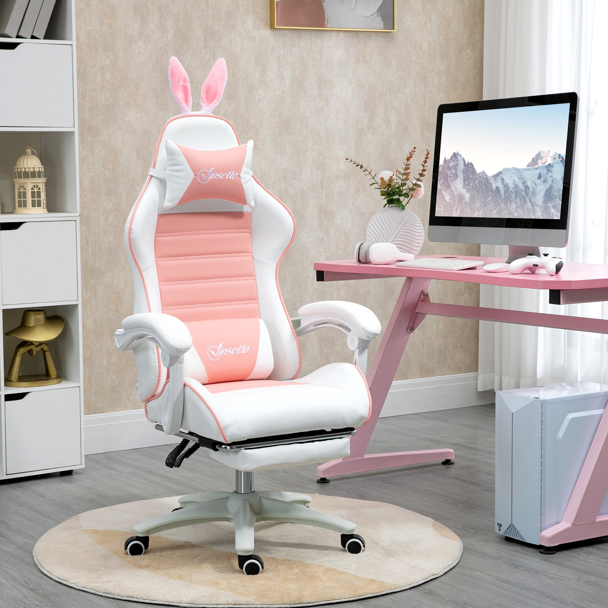 Cadeira Gaming Profissional Rosa e Branco 65x63x136-142 cm