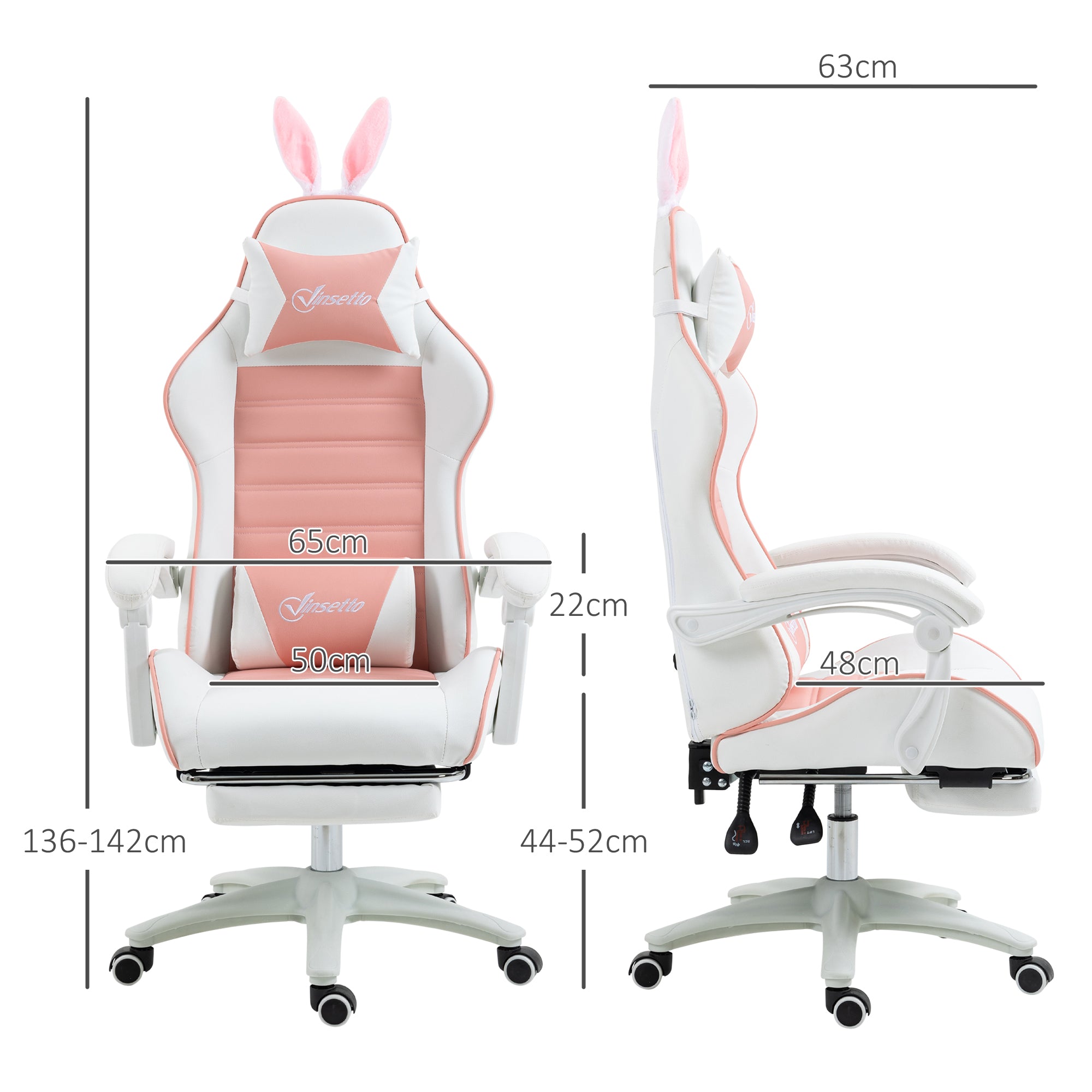 Cadeira Gaming Profissional Rosa e Branco 65x63x136-142 cm