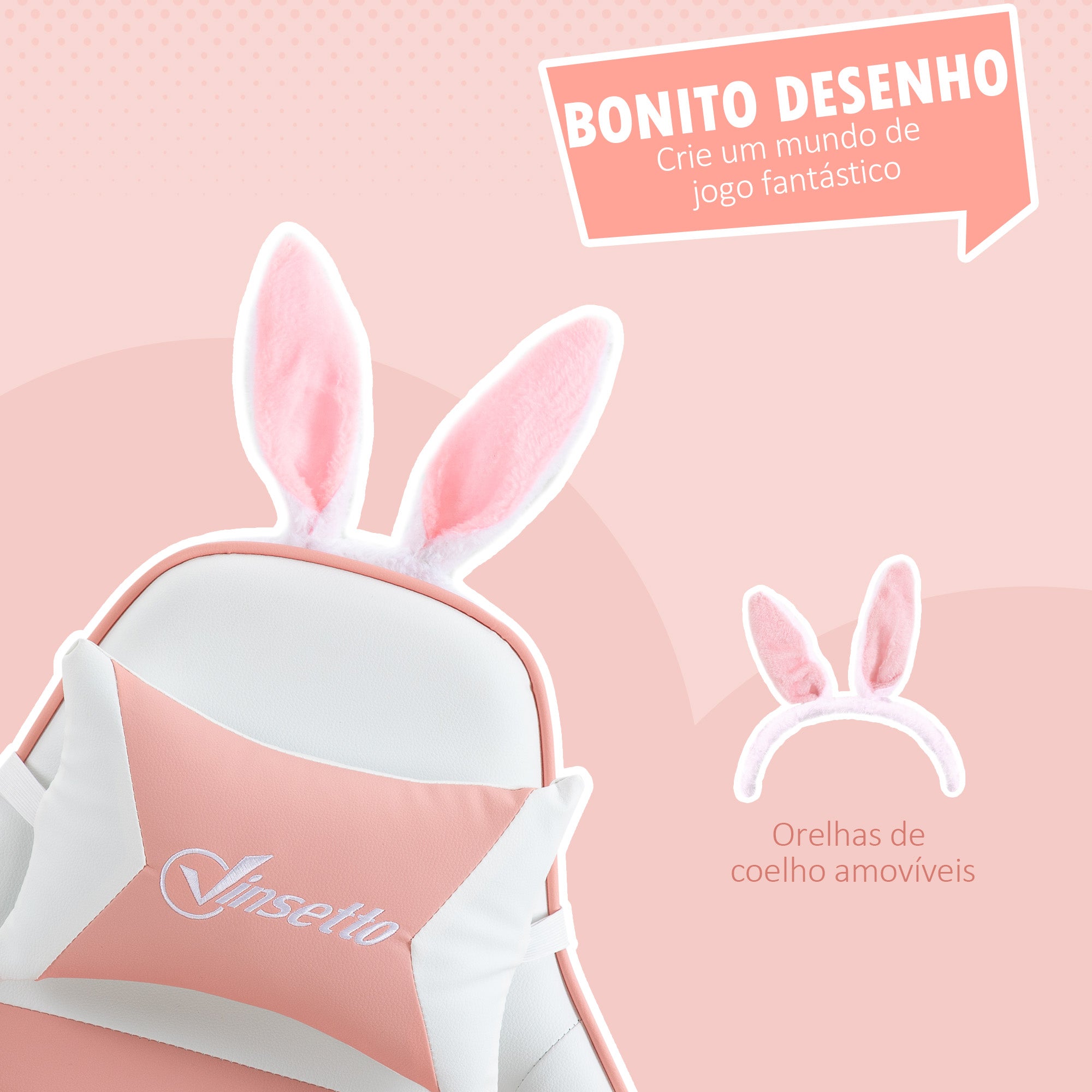 Cadeira Gaming Profissional Rosa e Branco 65x63x136-142 cm