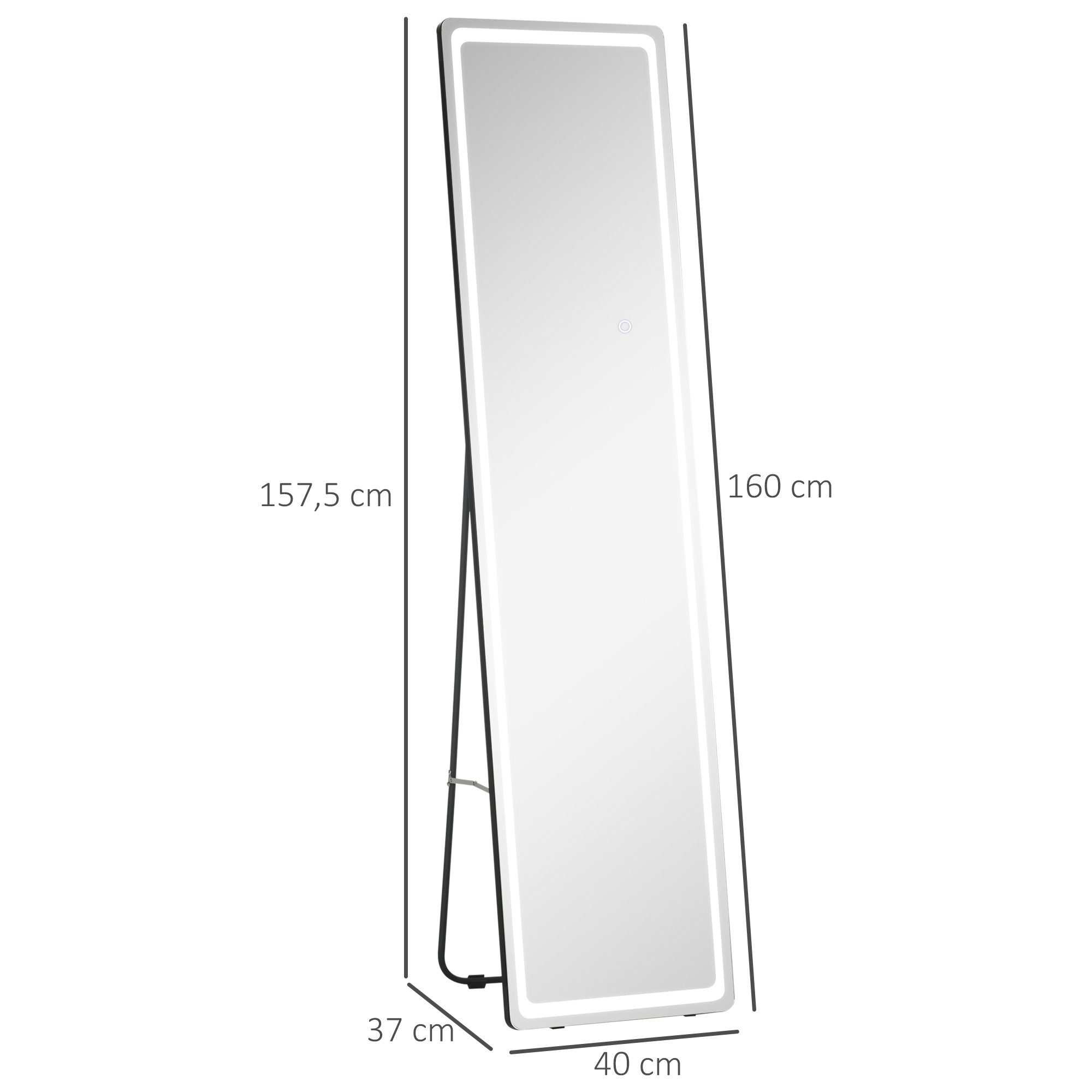 Espelho de Pé de Corpo Inteiro com Luzes LED - Prata e Preto 40x51x156,5cm