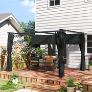 Pérgola Cinzenta de Alumínio 390x300x222 cm com Teto Retrátil e Cortinas Laterais