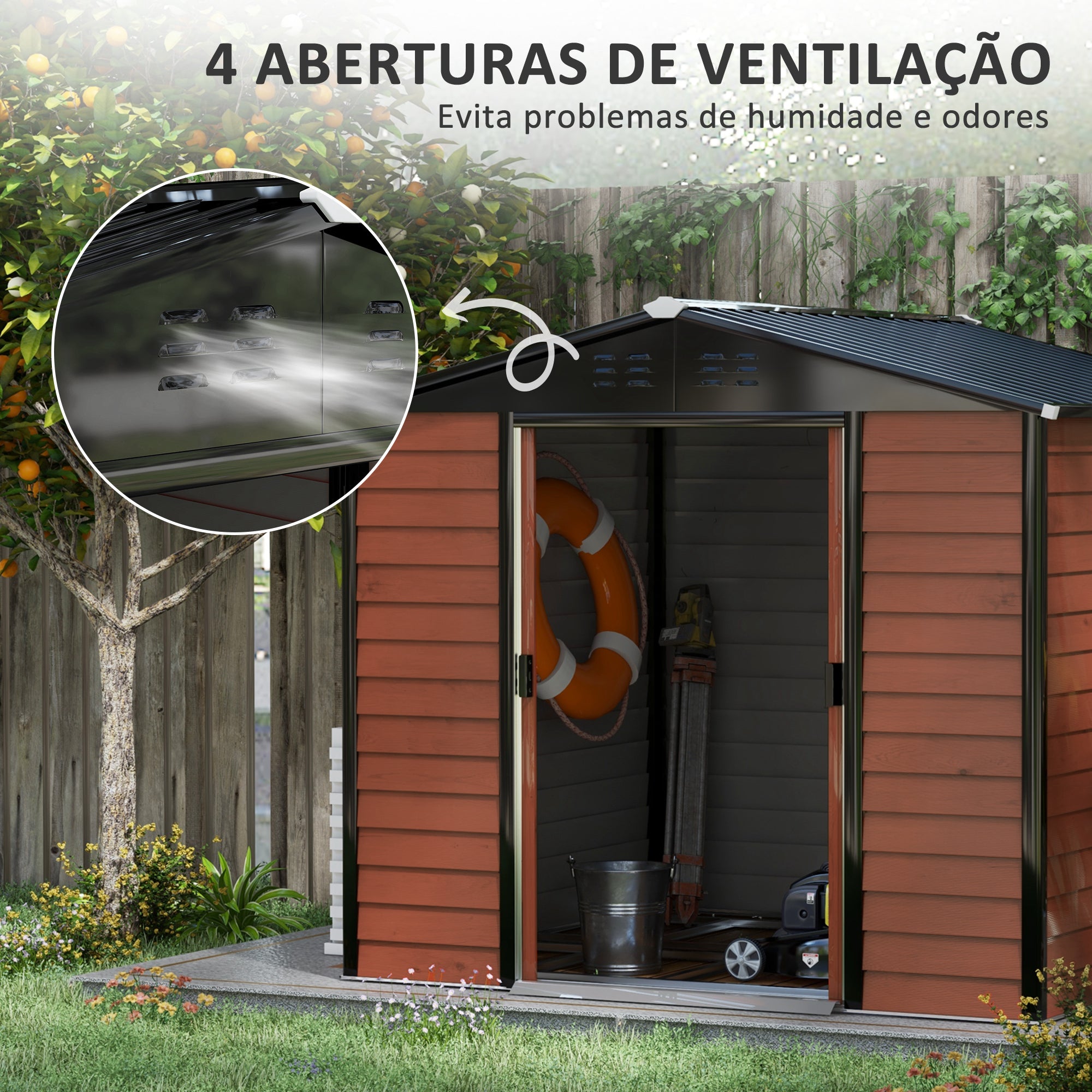 Abrigo de Jardim Exterior 240x206x198 cm - Cor Teca