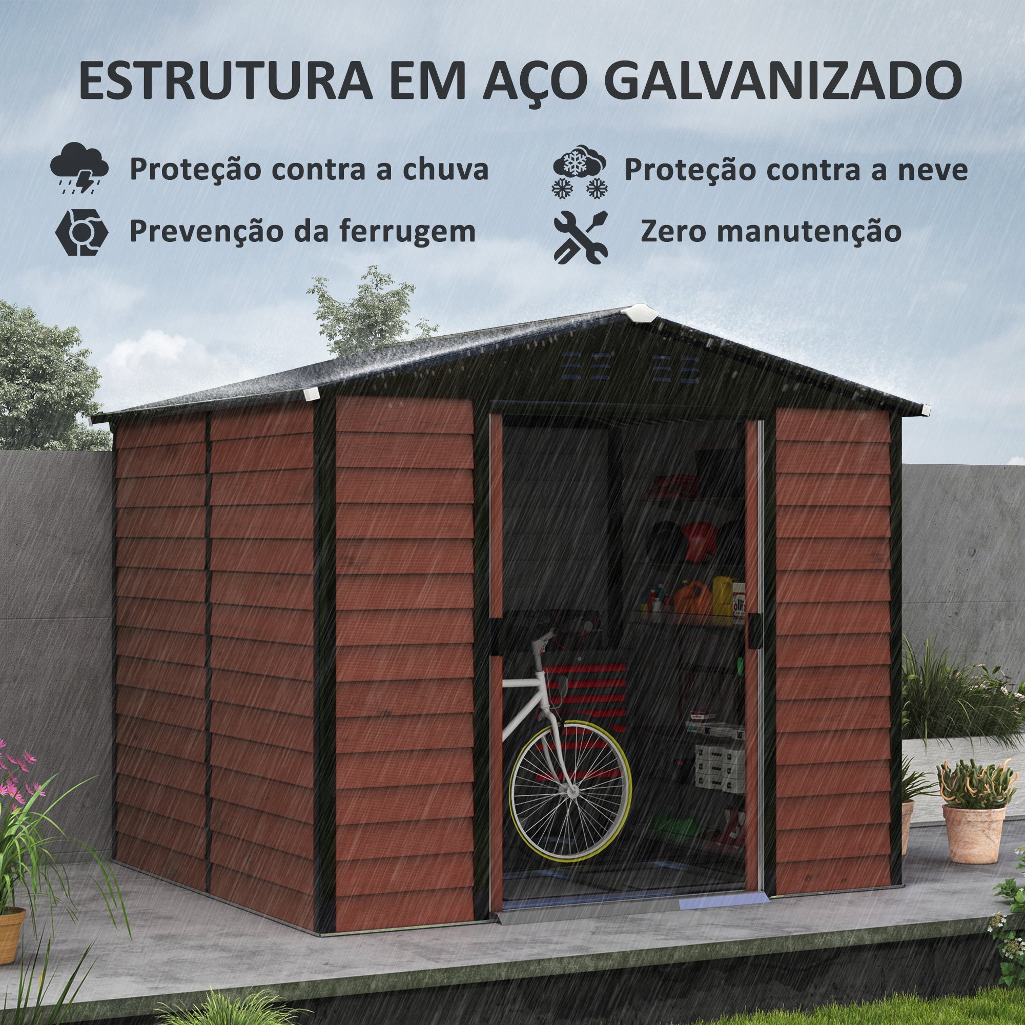 Abrigo de Jardim Exterior 240x206x198 cm - Cor Teca