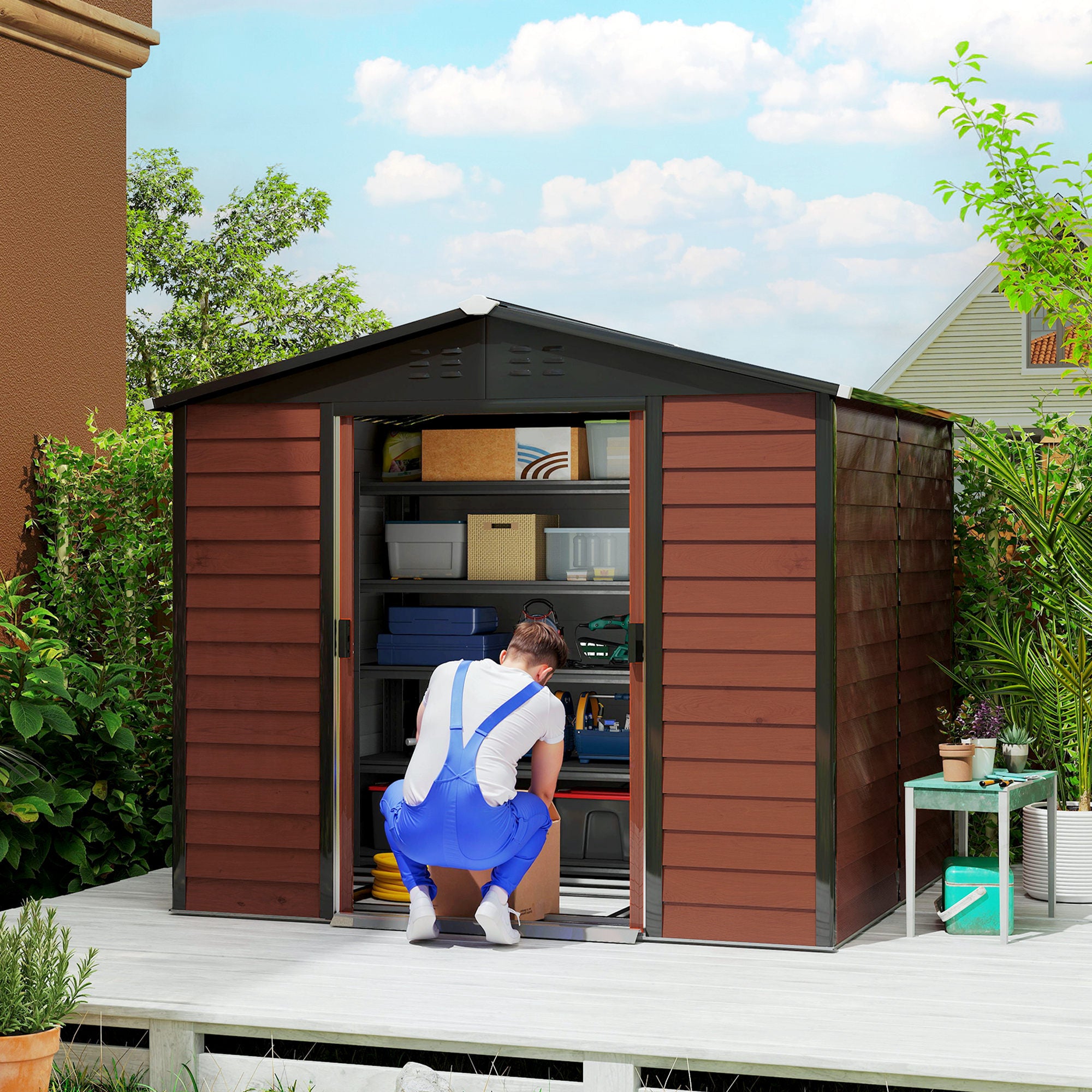Abrigo de Jardim Exterior 240x206x198 cm - Cor Teca