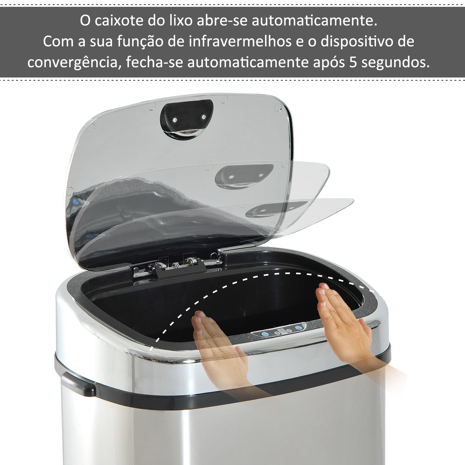 Balde de Lixo Inteligente – 68L – Prata – Aço Inoxidável
