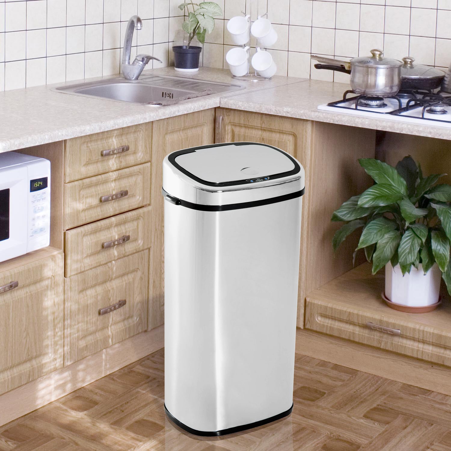 Balde de Lixo Inteligente – 68L – Prata – Aço Inoxidável