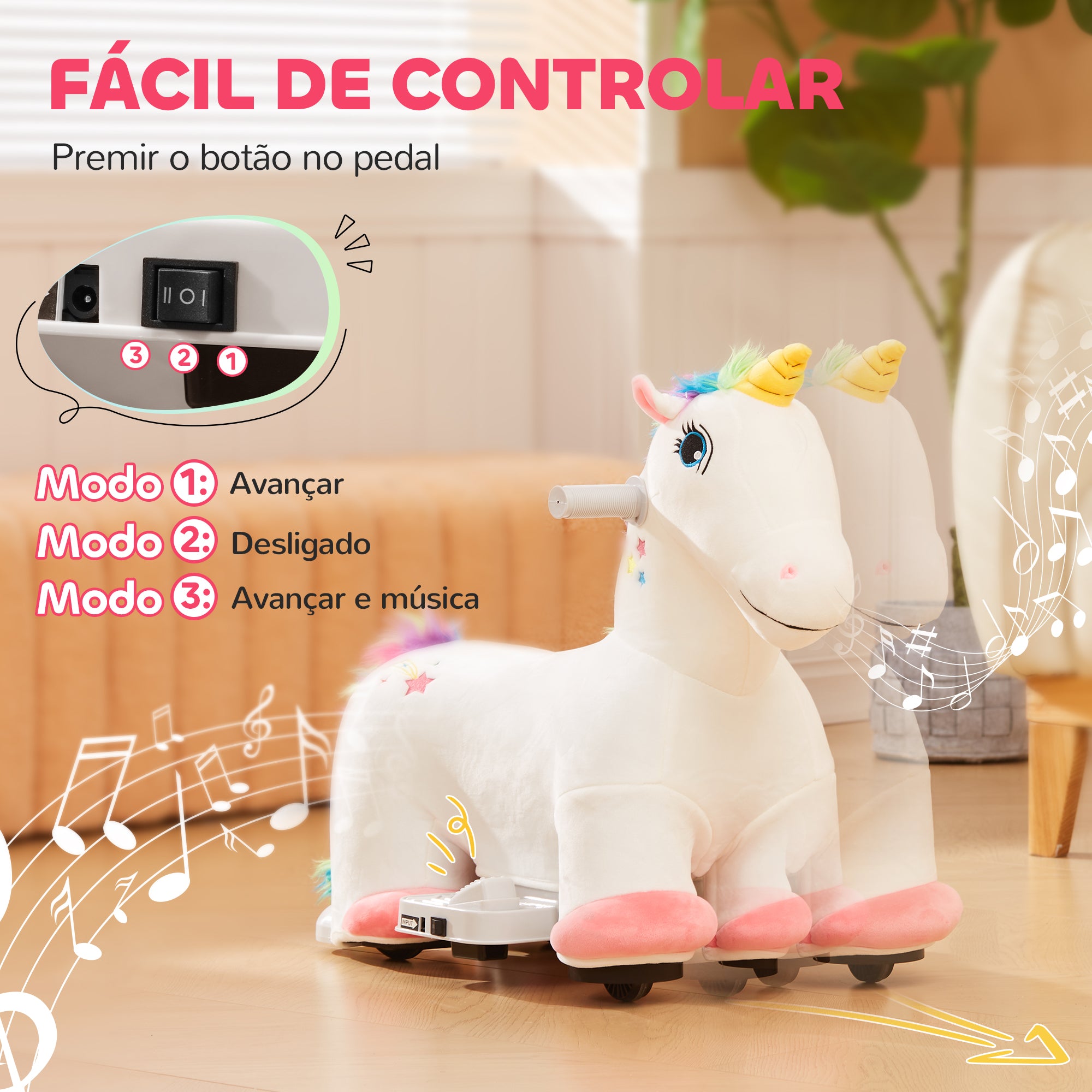Unicórnio Infantil Elétrico 69x34x53 cm Multicor