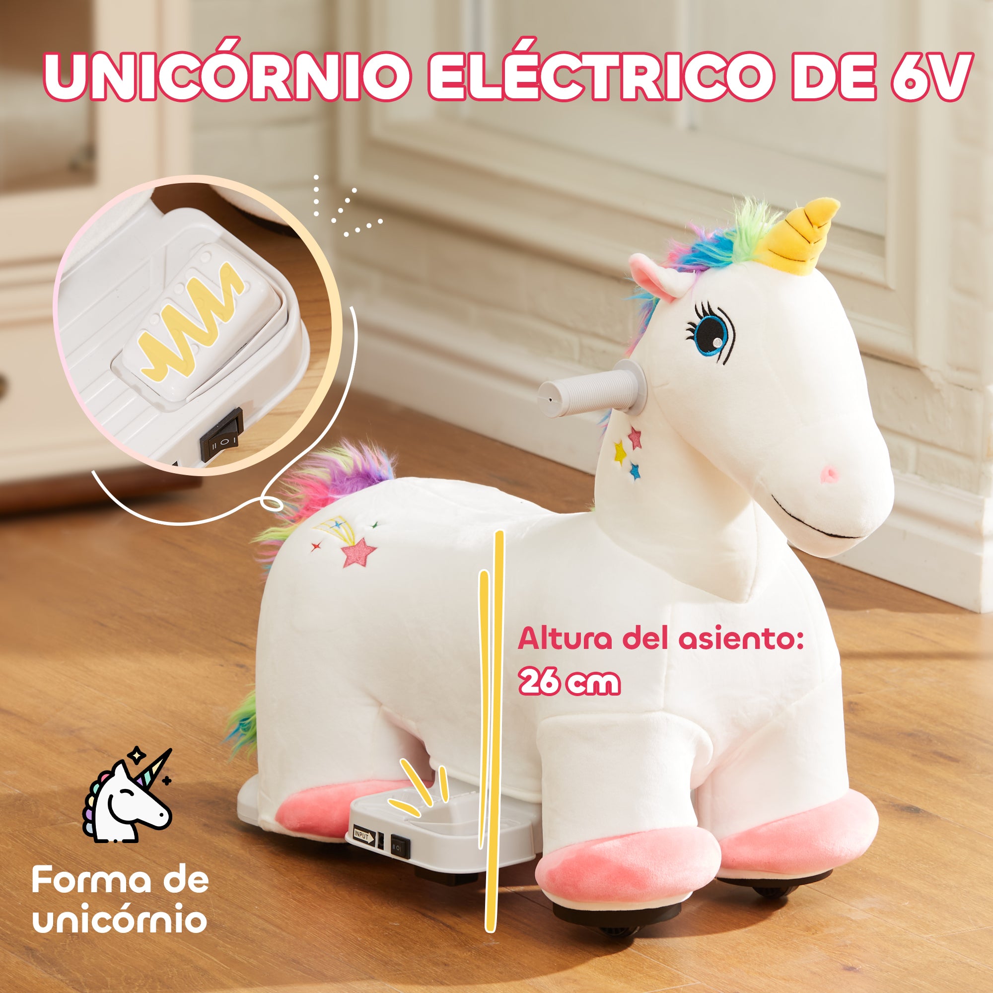 Unicórnio Infantil Elétrico 69x34x53 cm Multicor