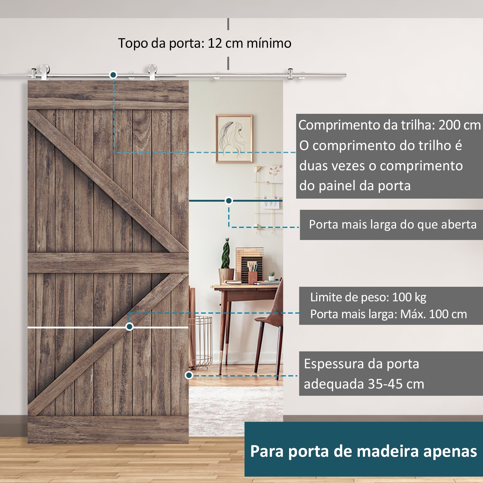 Kit de Acessórios para Porta Corredeira Ø2,5x200cm Prata