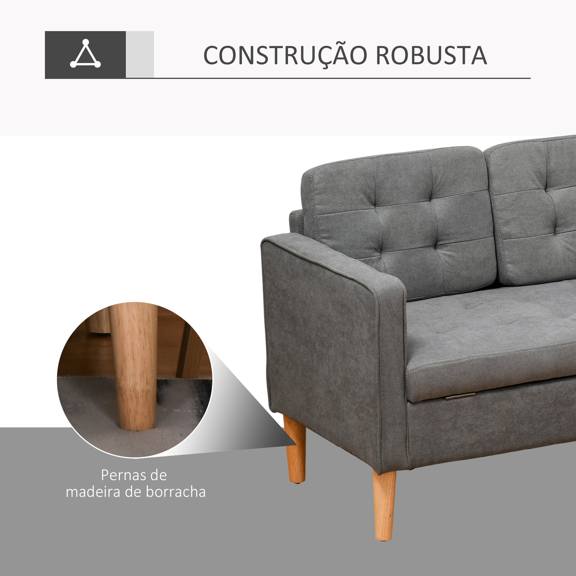 Sofá Acolchoado de 3 Lugares com Armazenamento - Cinzento 166,5x62x82 cm