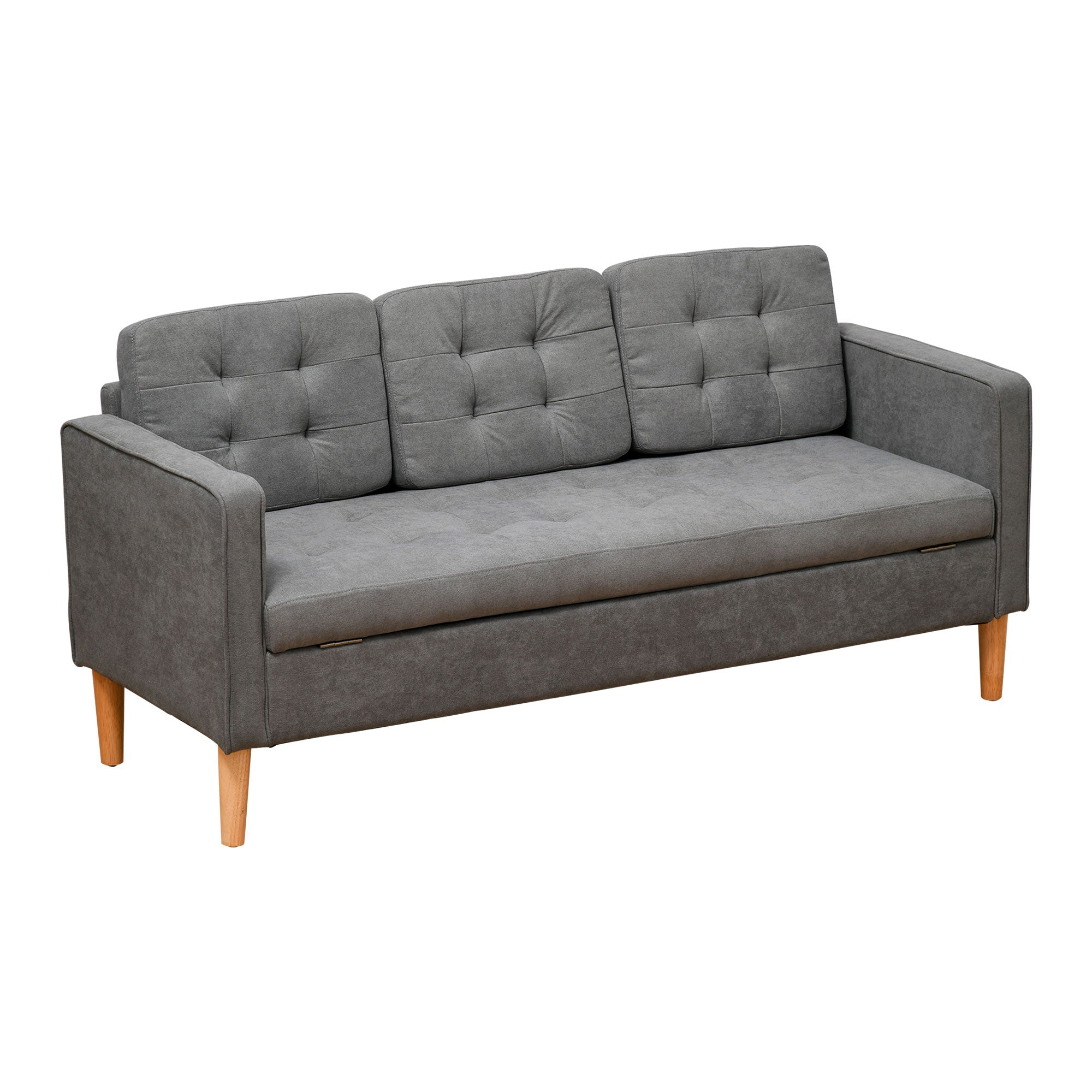 Sofá Acolchoado de 3 Lugares com Armazenamento - Cinzento 166,5x62x82 cm