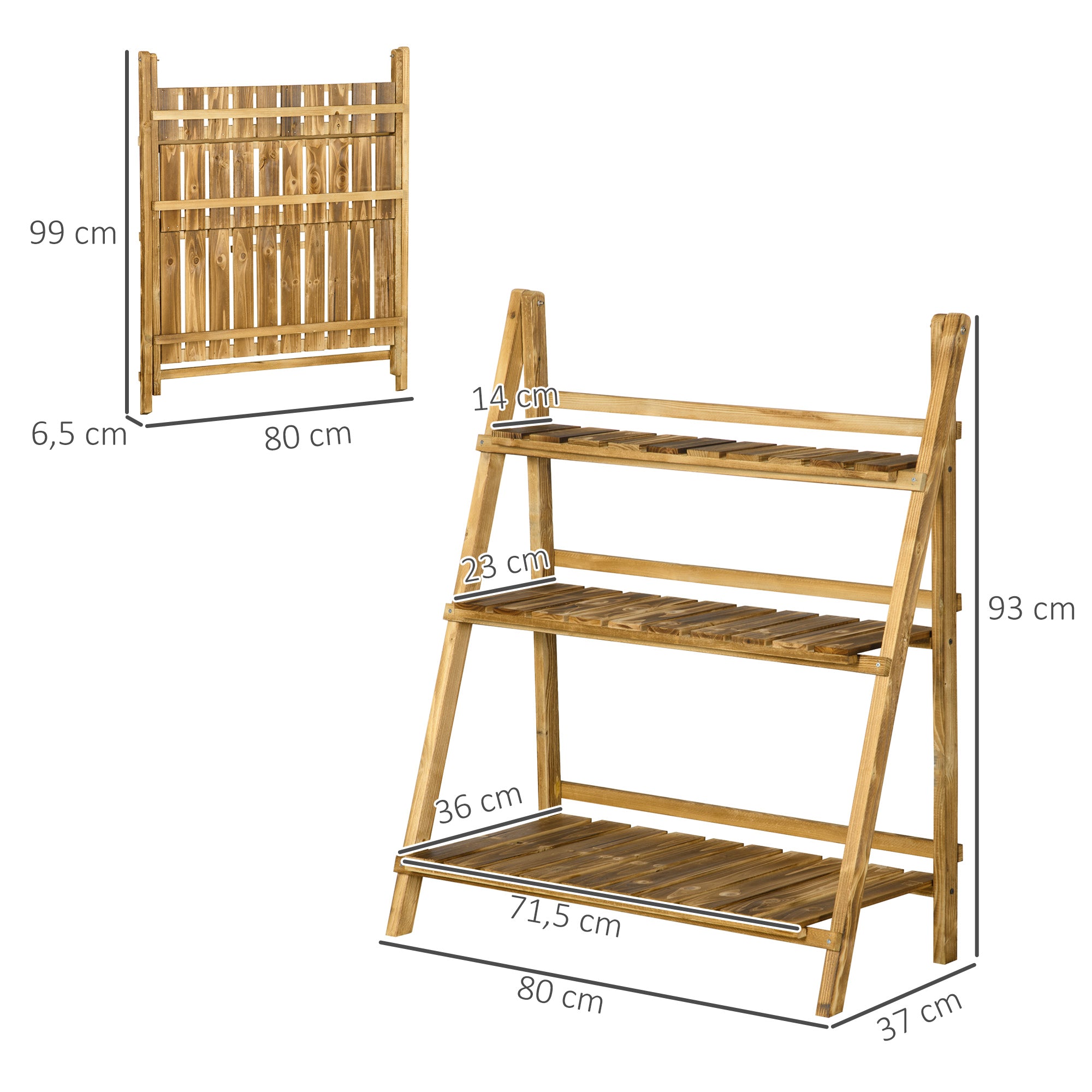 Estante para Plantas 3 Níveis Madeira 80x37x93 cm - Cor Madeira