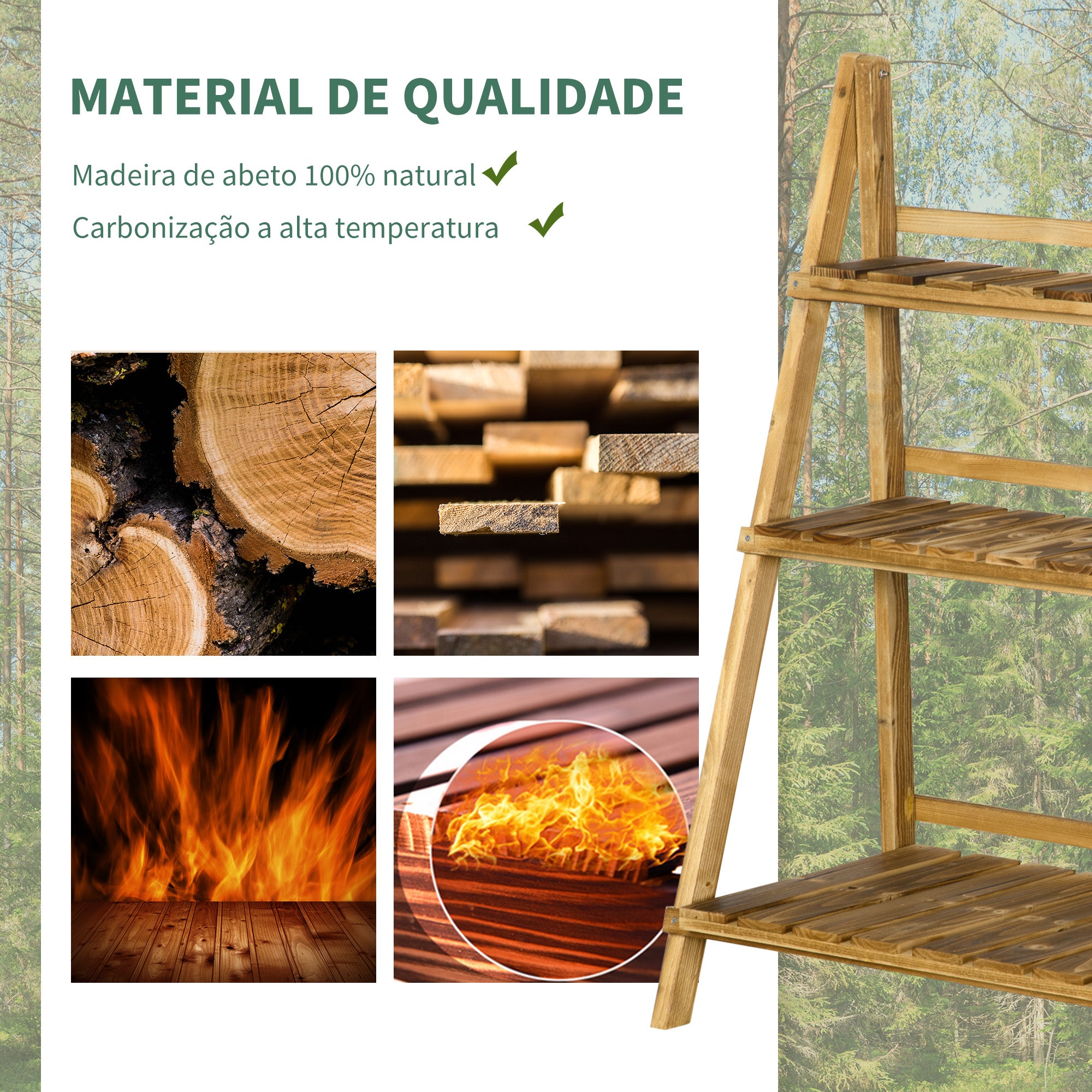 Estante para Plantas 3 Níveis Madeira 80x37x93 cm - Cor Madeira