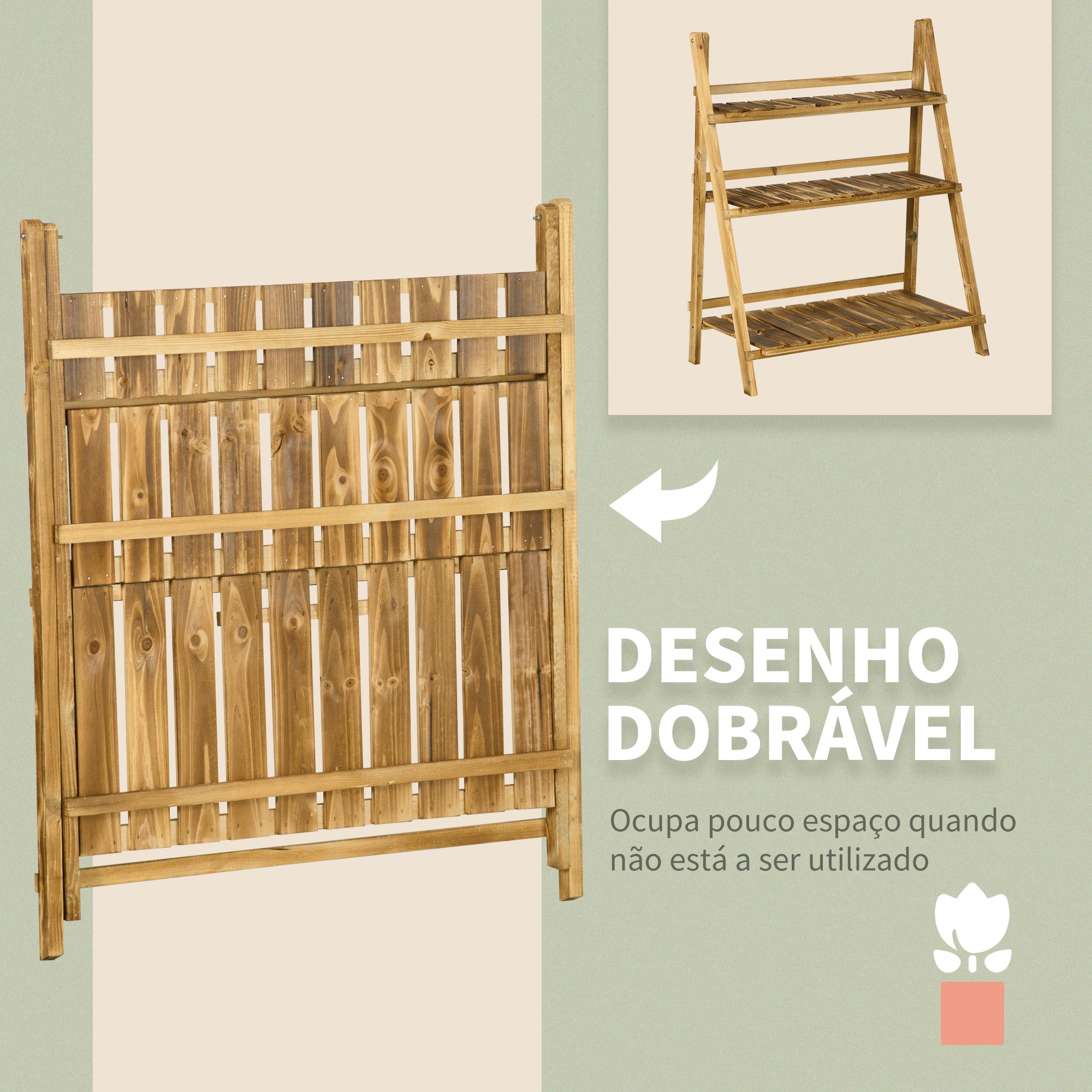 Estante para Plantas 3 Níveis Madeira 80x37x93 cm - Cor Madeira