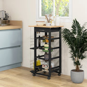 Carrinho de Cozinha Compacto – 47x37x83 cm – Preto – MDF, Madeira de Pinho e Metal