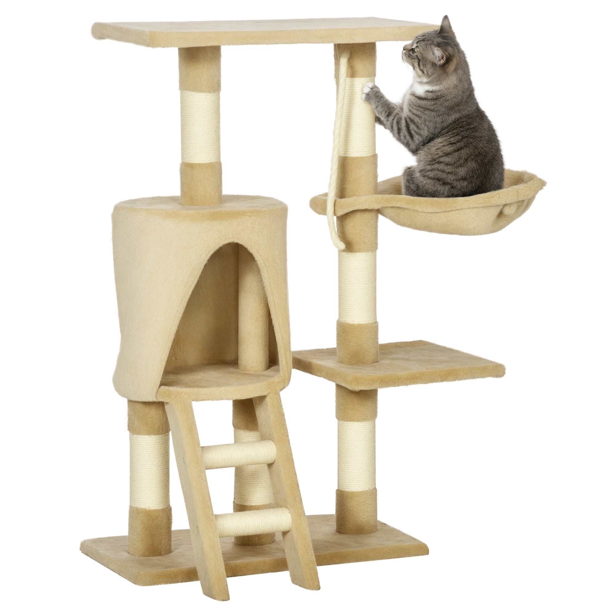 Arranhador para Gatos com Corda de Brincar e Placa de Madeira - Marrom 30x55x96cm