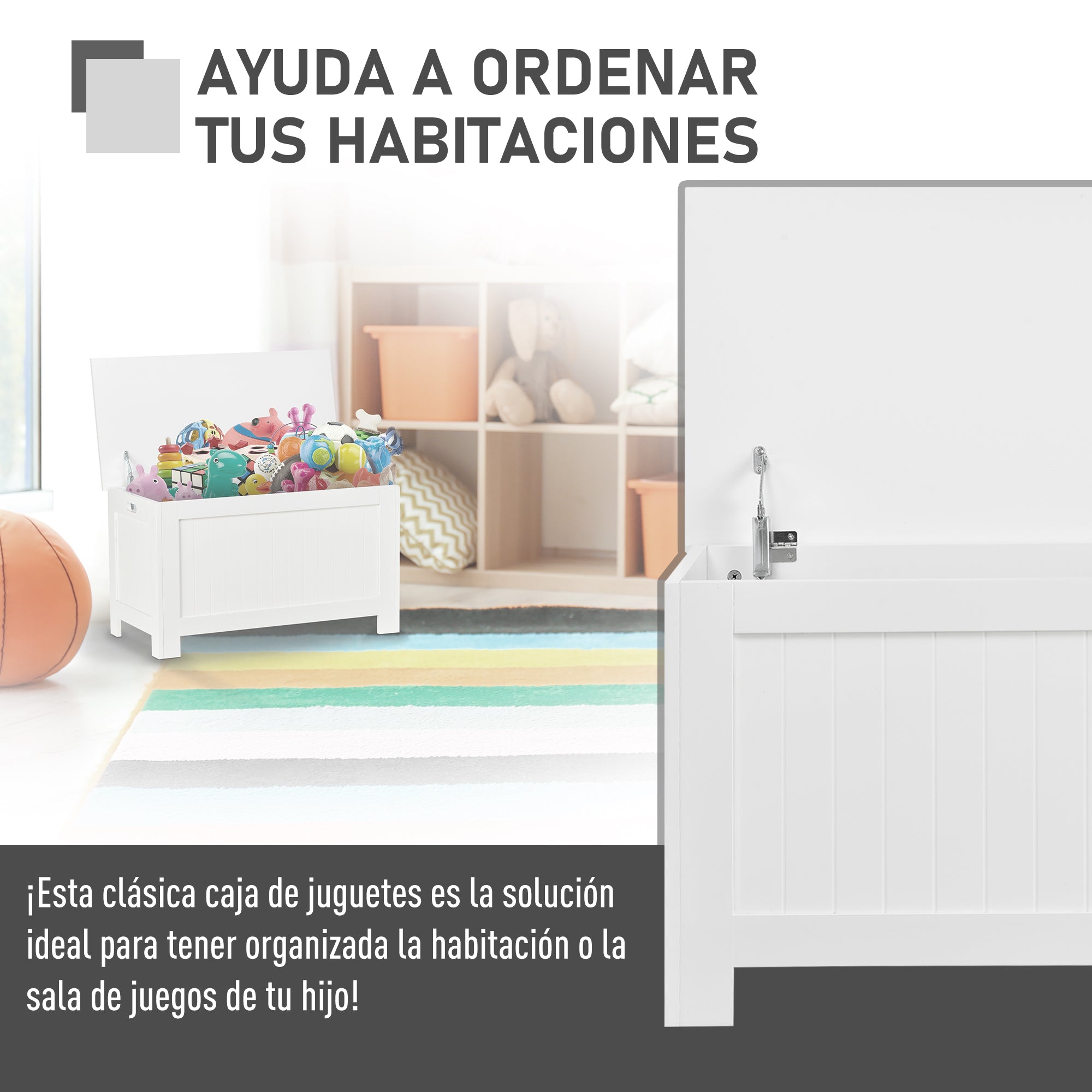 Baú de Armazenamento em Madeira Branco 81x40x46 cm