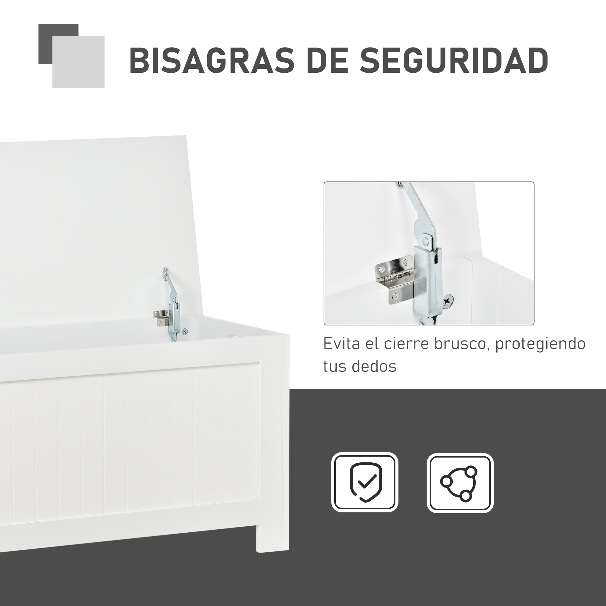 Baú de Armazenamento em Madeira Branco 81x40x46 cm