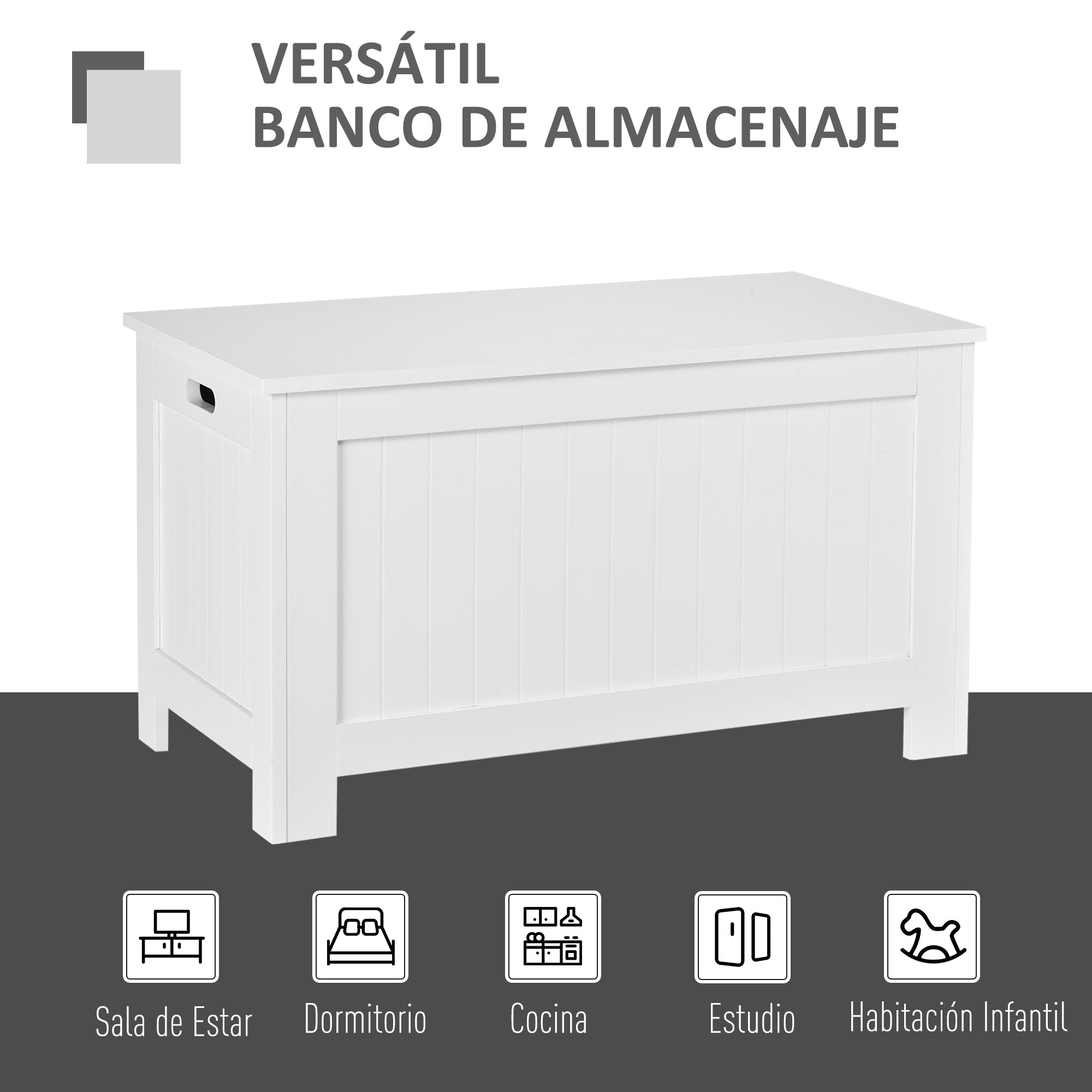 Baú de Armazenamento em Madeira Branco 81x40x46 cm