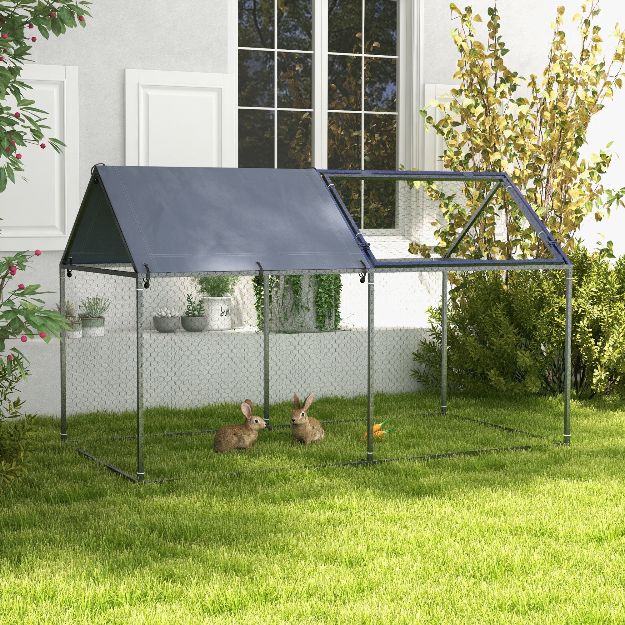Gaiola para Pequenos Animais – 198x100x120 cm – Prata – Aço Galvanizado e Tecido Oxford