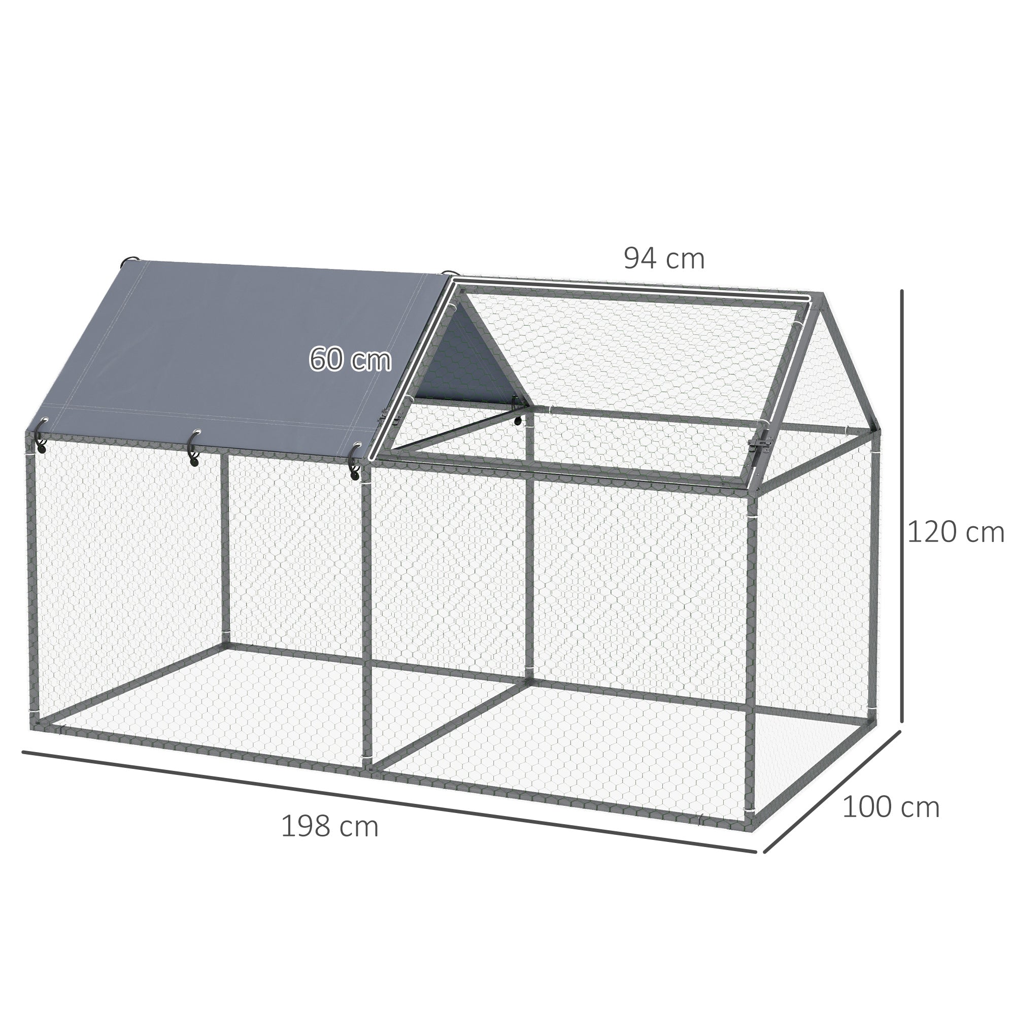 Gaiola para Pequenos Animais – 198x100x120 cm – Prata – Aço Galvanizado e Tecido Oxford