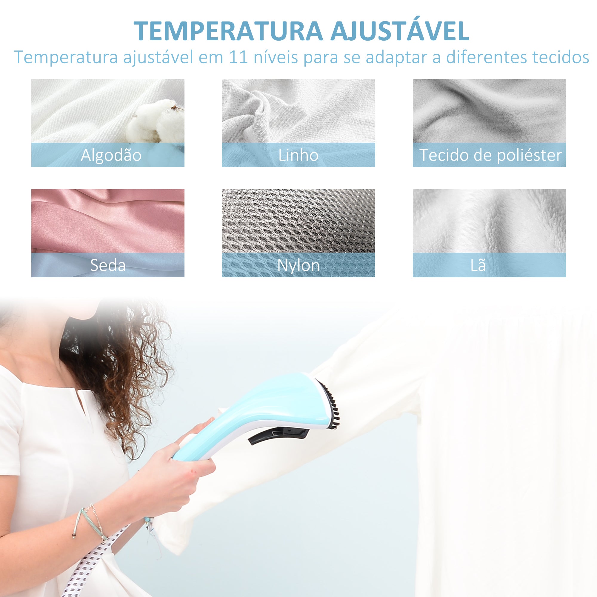 Ferro de Engomar Vertical Azul Claro 24x35x47,5-122,5 cm