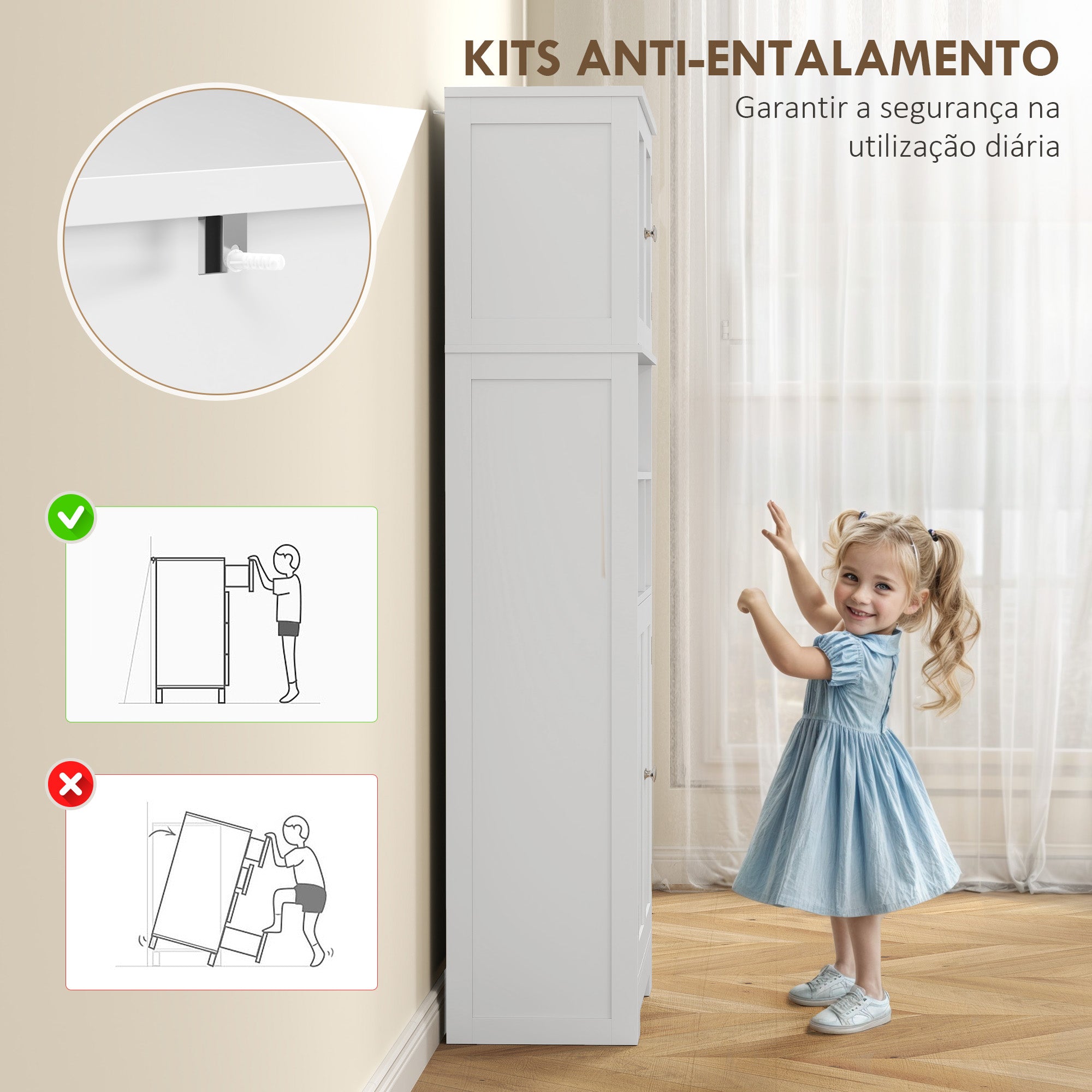 Armário Alto de Cozinha com 2 Portas de Vidro 60x30x145,5 cm - Branco