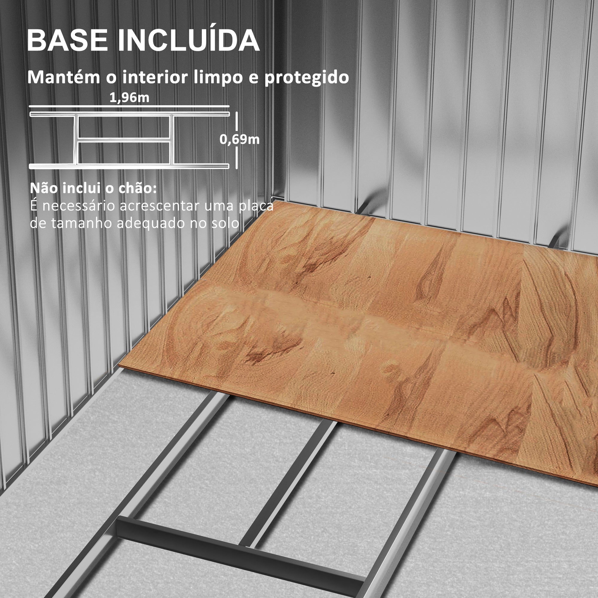 Abrigo de Jardim Metálico 213x130x185cm Branco, Cinzento e Prata