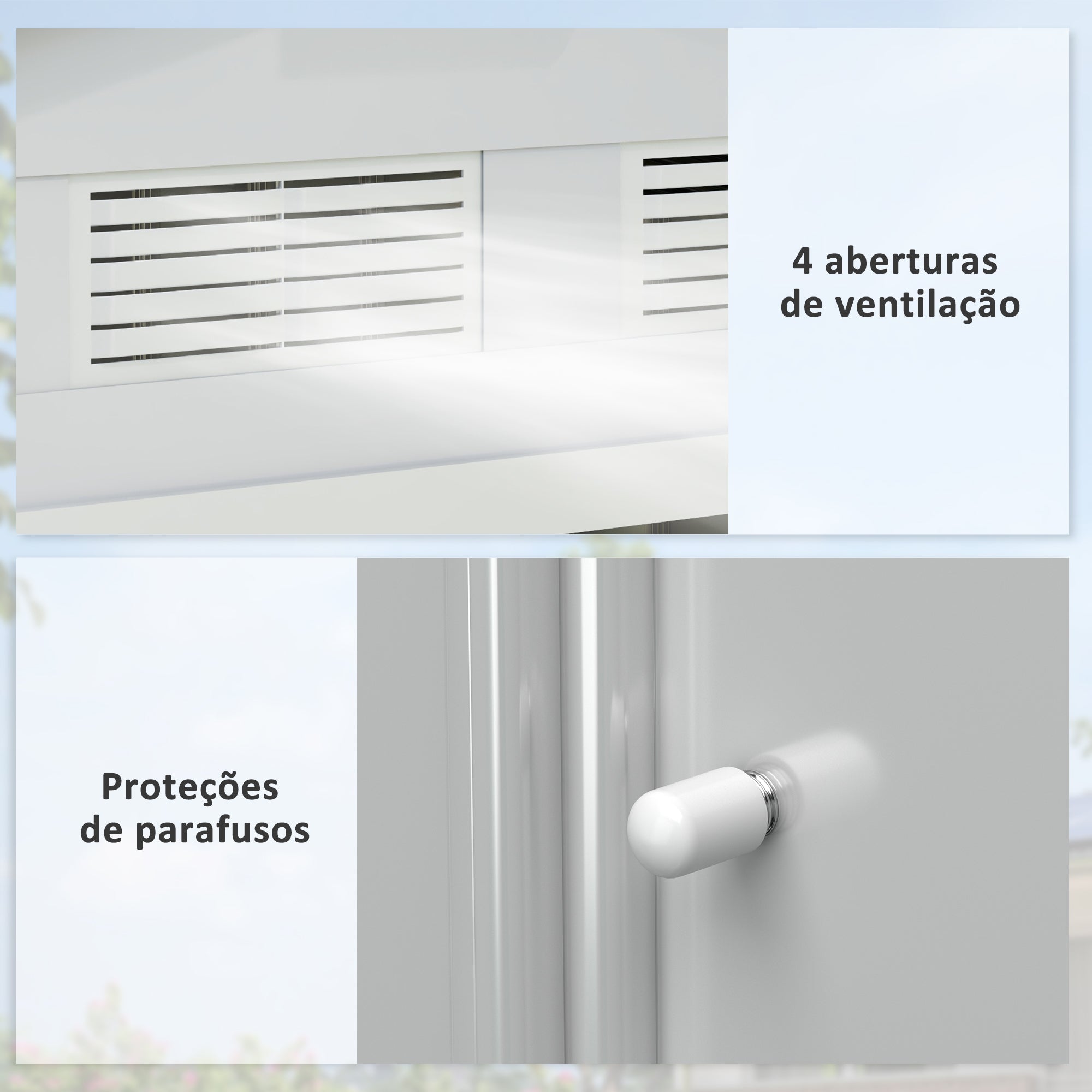 Abrigo de Jardim Metálico 213x130x185cm Branco, Cinzento e Prata