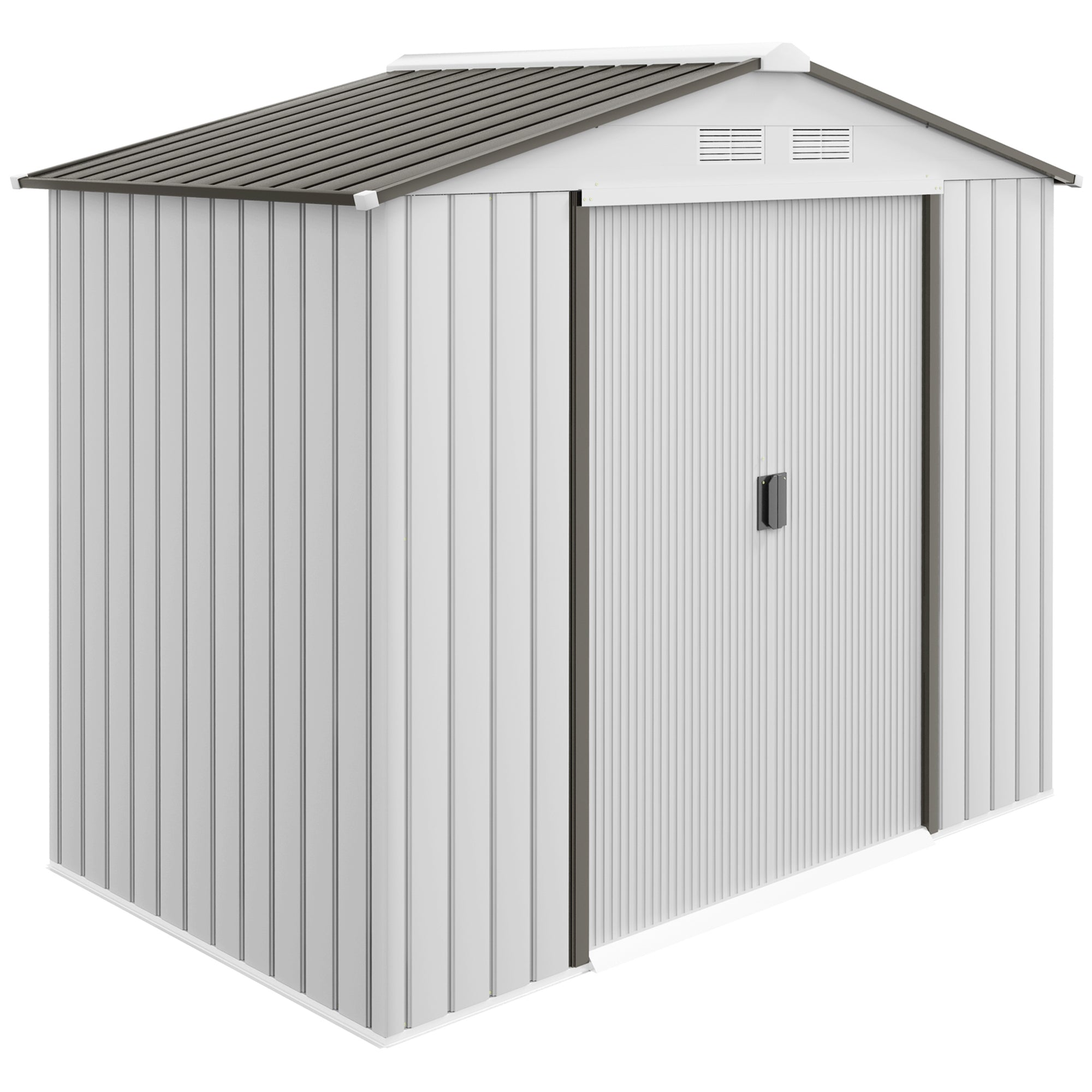 Abrigo de Jardim Metálico 213x130x185cm Branco, Cinzento e Prata