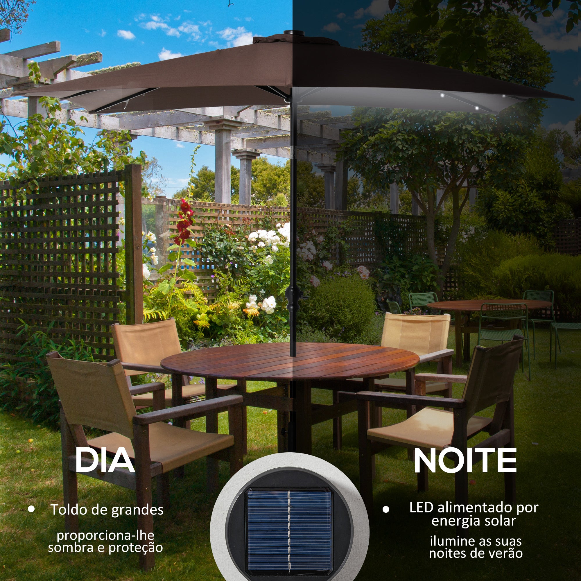 Chapéu de Sol Marrom 268x205x248 cm com Luzes LED