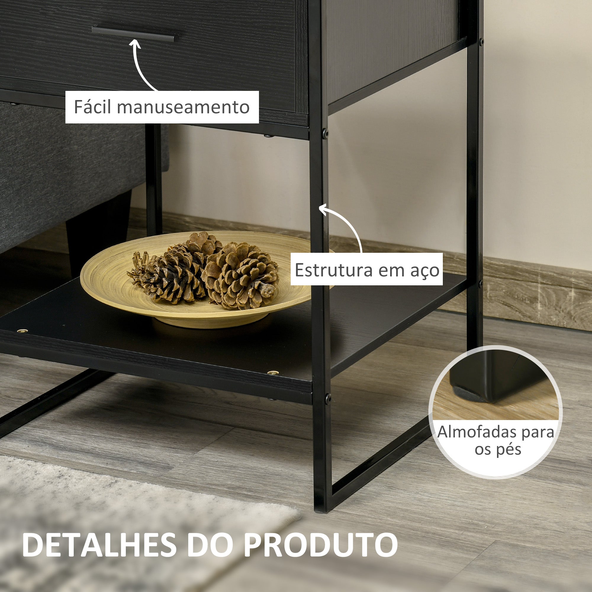 Mesa de Cabeceira com Gaveta e Prateleira de Armazenamento 45x40x60cm Preto