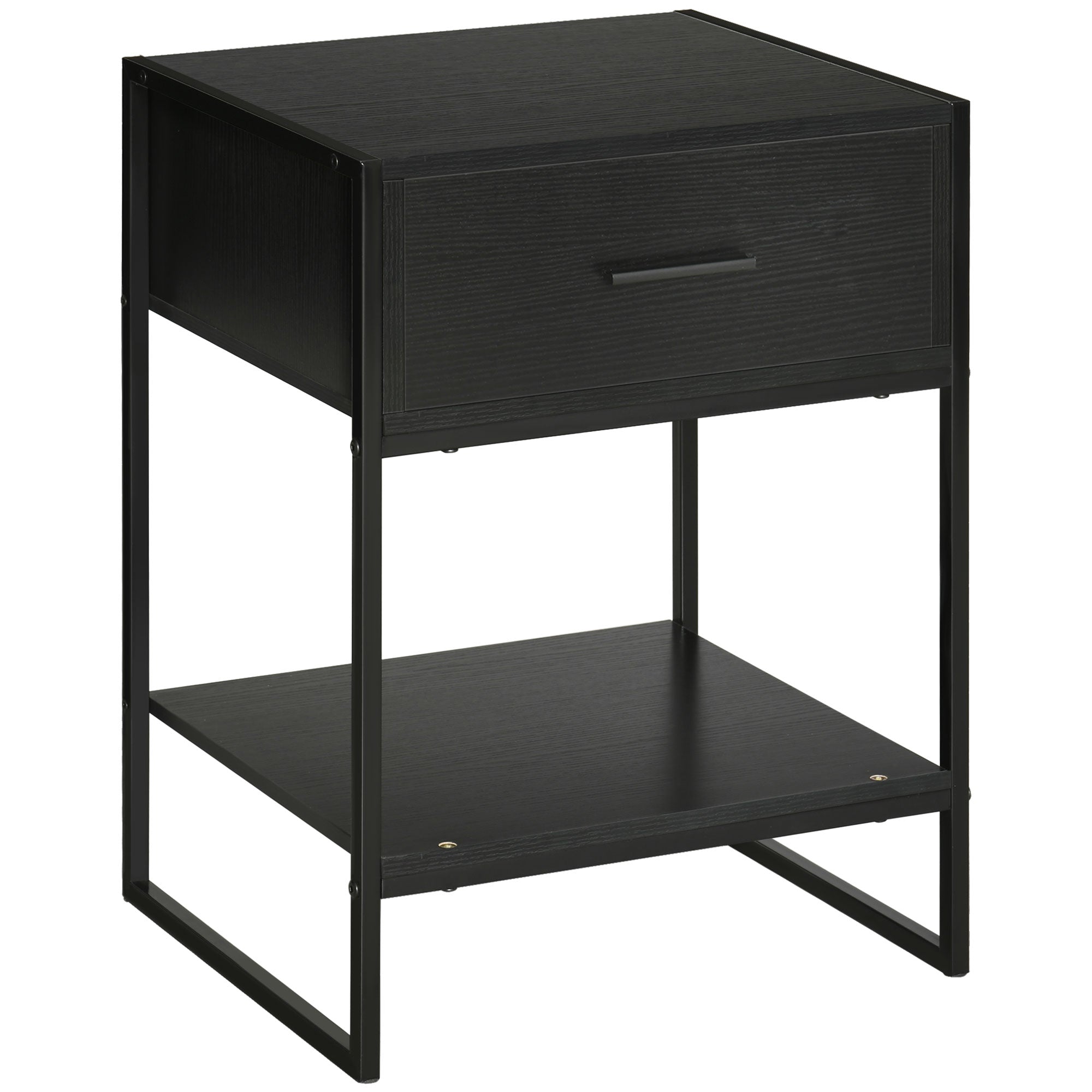 Mesa de Cabeceira com Gaveta e Prateleira de Armazenamento 45x40x60cm Preto