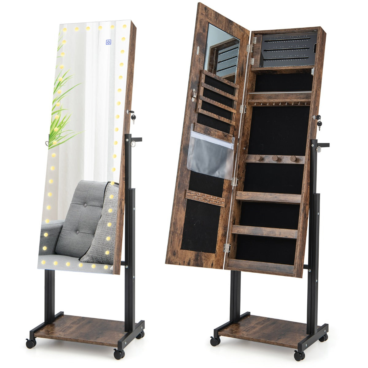 Joalheiro de Pé com Fechadura – 120 x 37 CM – Castanho – Metal