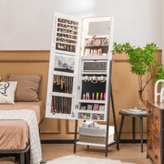 Joyeiro Independente com Fechadura, Espelho de Corpo Inteiro, Luzes LED de 3 Cores e Prateleira Inferior 41,5 x 37 x 157cm - Branco
