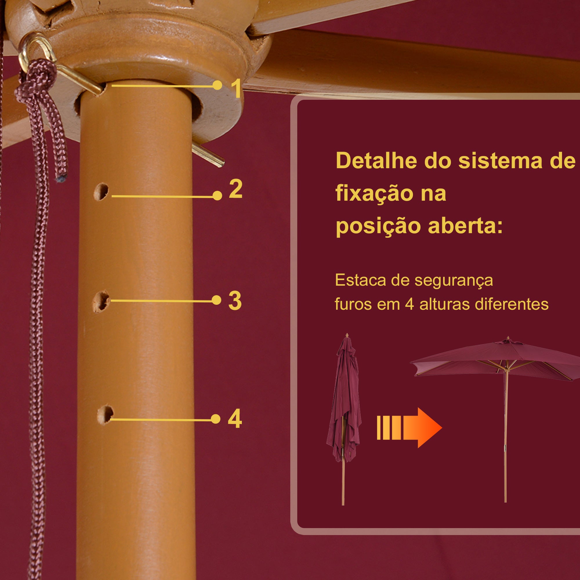 Chapéu de Sol de Jardim Vermelho Vinho 295x200x255cm