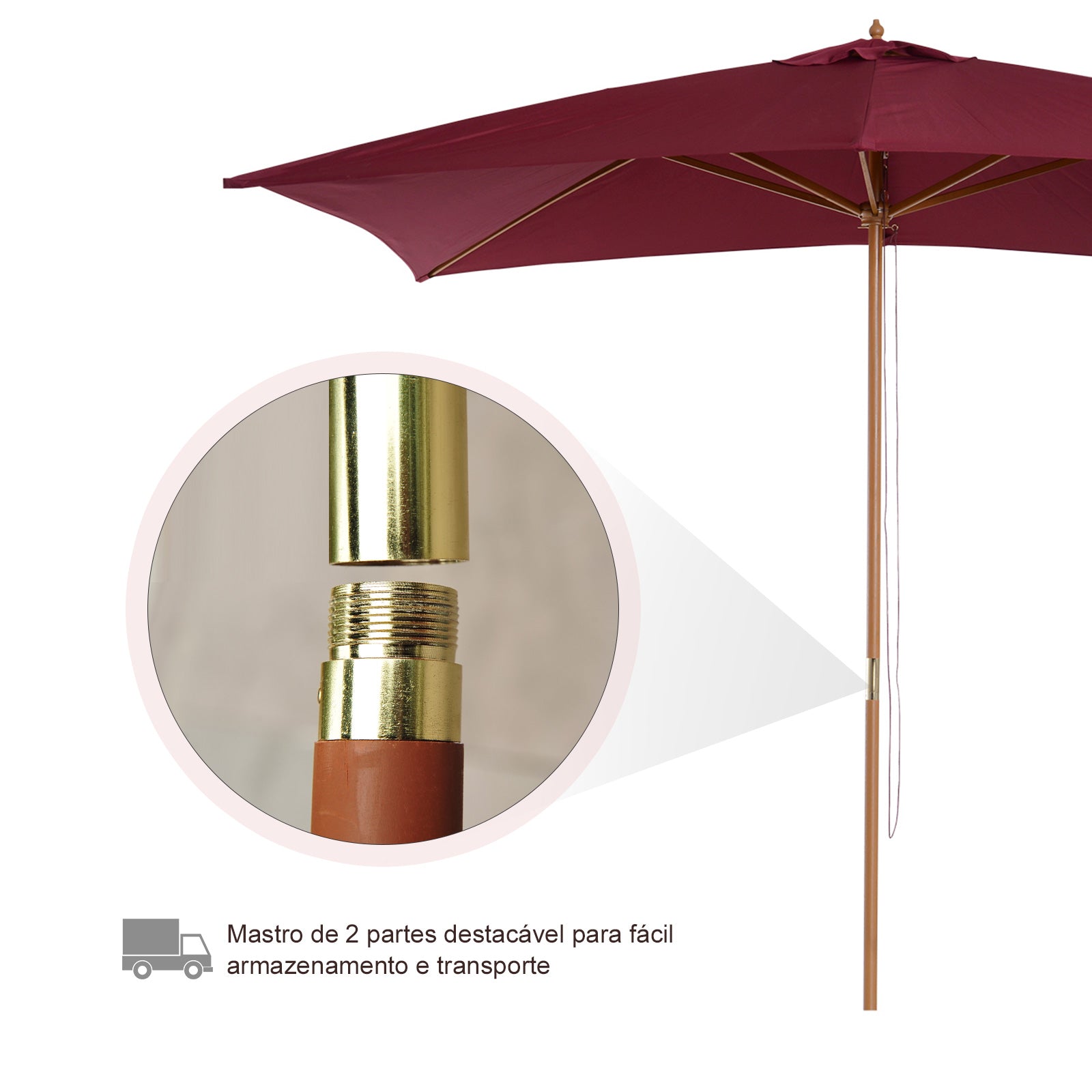 Chapéu de Sol de Jardim Vermelho Vinho 295x200x255cm