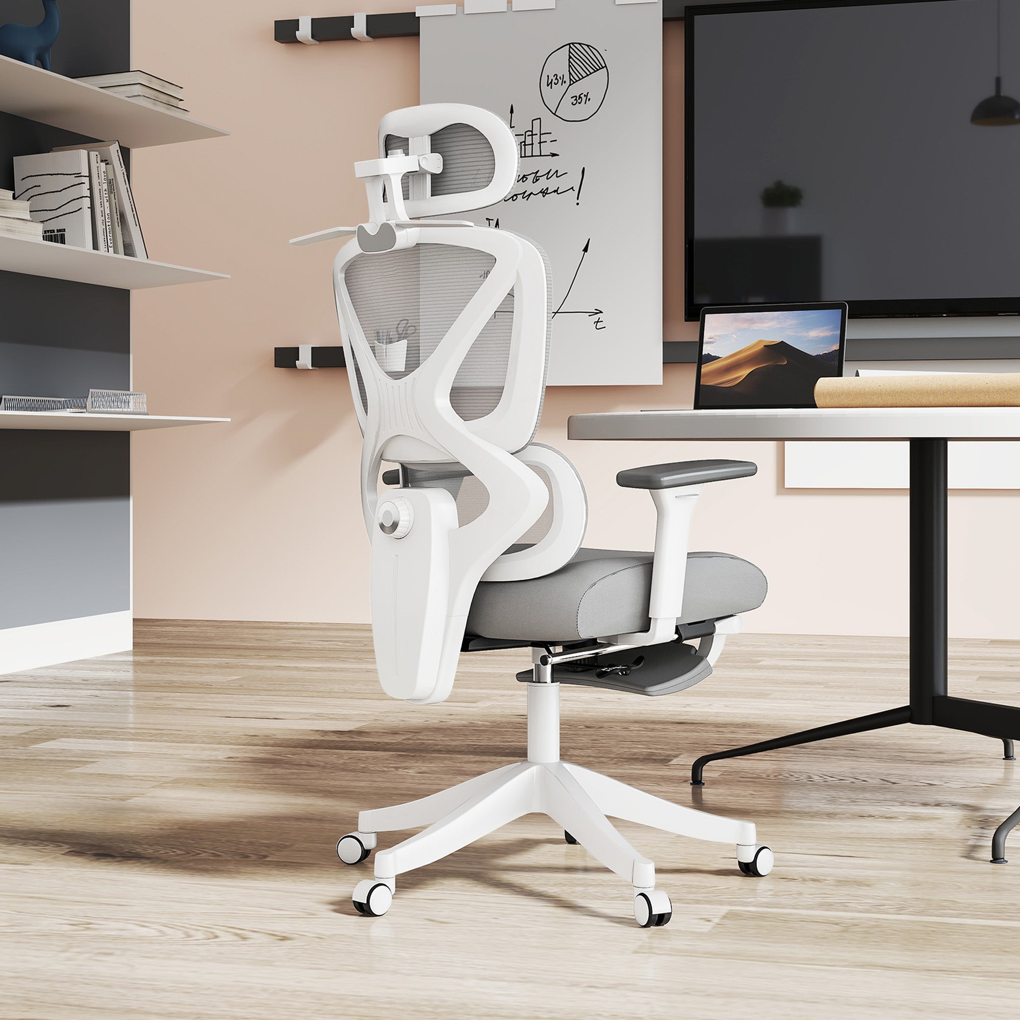 Cadeira de Escritório Ergonómica Cinza Claro 71x70x109-119 cm